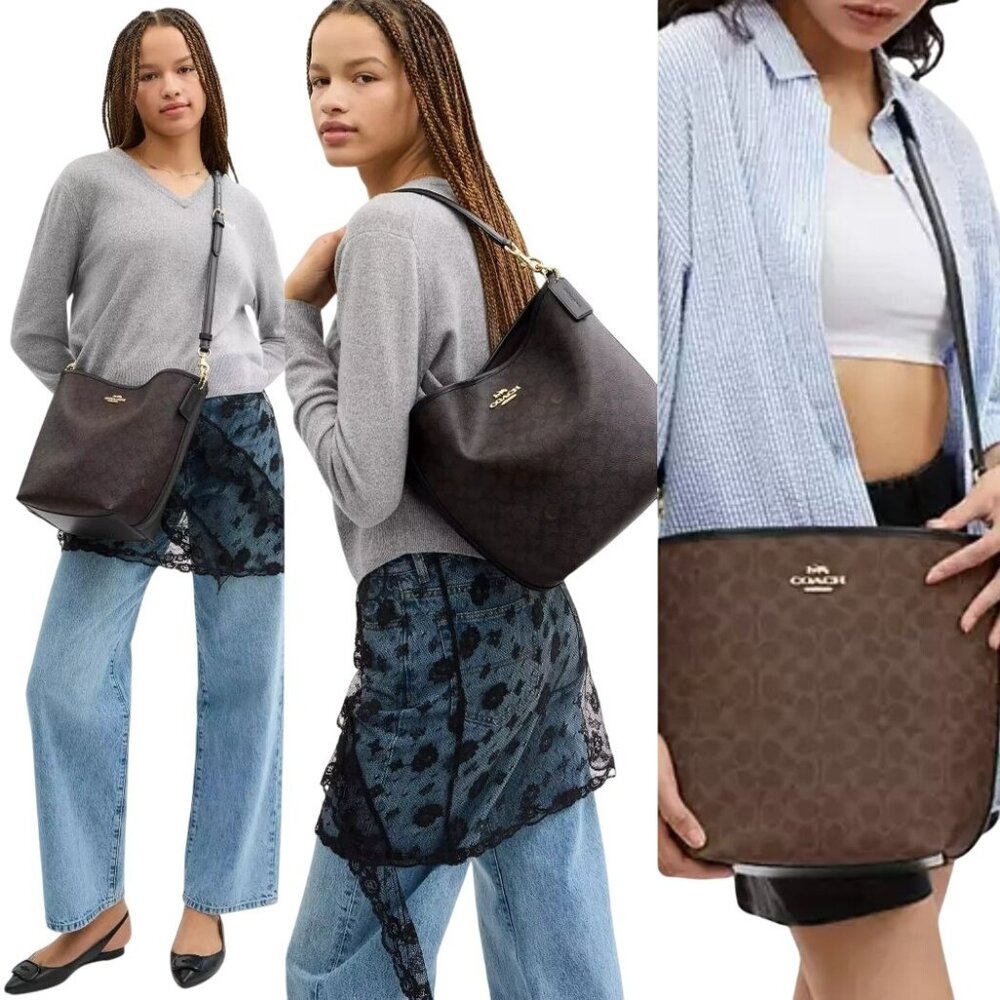 NEW Coach CT800 Signature City Bucket Tote Bag Brown & Black Leather & PVC Purse